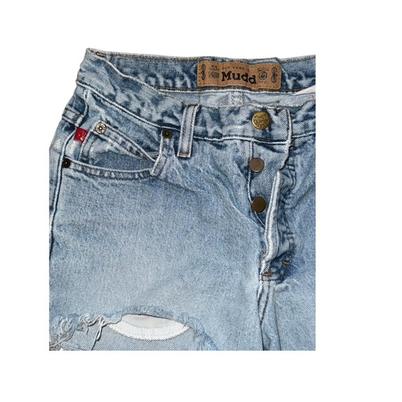 TRUE Y2K MUDD Cut off RAW hem short shorts Distressed light wash Denim Size 3 or - Picture 4 of 11